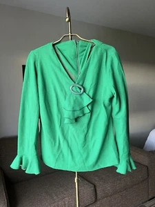 Cute 1960s Kelly Green Long Sleeve Top Mod Gogo Buckle Detail Excellent Medium - Picture 1 of 4
