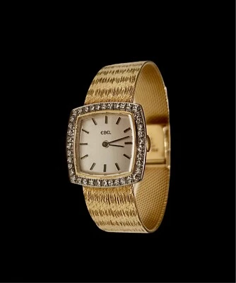 Винтажные женские квадратные часы EBEL из 18-каратного золота с бриллиантовым ободком, 1960-е/70-е - Изображение 1 из 4