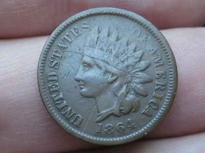 1864 L Indian Head Cent Penny, With L, Pointed Bust, Fine/VF Details - Image 1 of 4