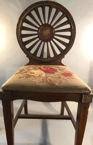 Antique Federal Style Wheelback Chair decorative appliqué Circa 1800's 36”H Cover