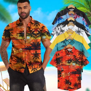 Hawaiihemd Herren Sommer Strand Freizeit Kurzarm Knopf Bedruckt Hemden Unisex - Bild 1 von 20
