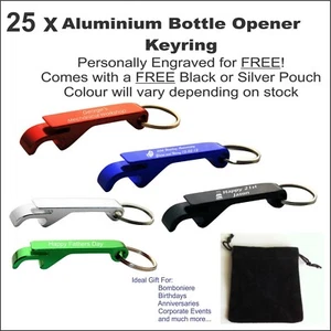 25 x Custom Engraved Personalised Metal Keyring Bottle Opener Wedding Gifts - Picture 1 of 3