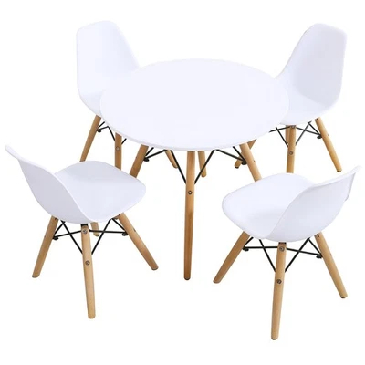 Costway 5PCS Kids Table & Chairs Set Solid Construction Dining Table Set White - Image 1 of 4