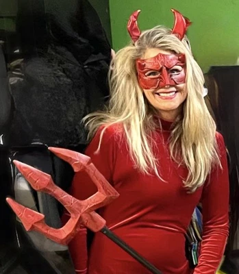 UNISEX ADULTO Satán Diablo Disfraz Halloween Elastizado Terciopelo BalTogs Hecho en EE. UU.! Foto 1 de 4