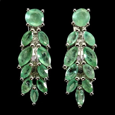 Pendientes de plata de ley 925 marquesa esmeralda piedras preciosas naturales joyería Foto 1 de 4