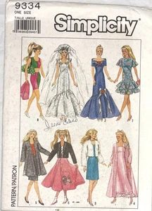 Vestidos de boda y fiesta vintage con patrón de costura de Barbie simplicidad 9334 - Imagen 1 de 2