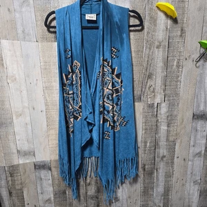 Cárdigan plumero con flecos del suroeste adornado azul vocal - Imagen 1 de 7