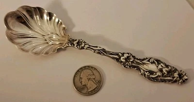 LILY Antique 1902 Whiting Sterling Silver 6" Sugar Serving Spoon ART NOUVEAU - Image 1 of 4