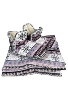 Botines y manta Muk Luks para mujer talla mediana 8-9 rosa negro copo de nieve - Imagen 1 de 2