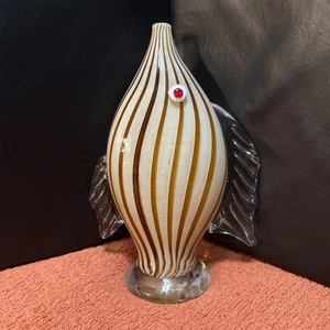 Murano Style Hand Blown Art Glass Striped Swirl Fish Bud Vase 11 “ Tall - Picture 1 of 7