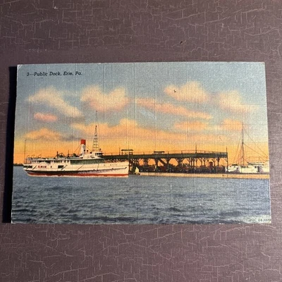 GREAT LAKES SHIP image POSTCARD 1943 View Auto And Passenger Ferry Erie PA - Image 1 of 2