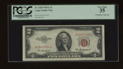 DBR 1953-A $2 Legal Fr. 1510 PCGS 35 Serial A59032714A - Image 1 of 2