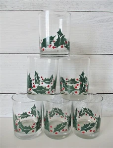 6 Vintage Weihnachten Stechpalme Trinkgläser Becher Libby ? MCM Mid Century Mod - Bild 1 von 4