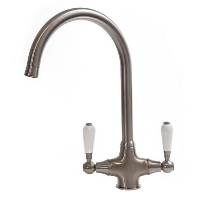 Reginox ELBE Brushed Nickel Traditional Dual Lever Kitchen Mixer Tap - Image 1 of 4