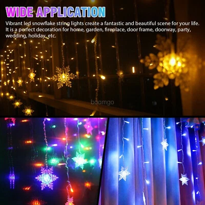 LED Snowflake Fairy String Lights Xmas Christmas Tree Party Window Curtain Decor - Image 1 of 4