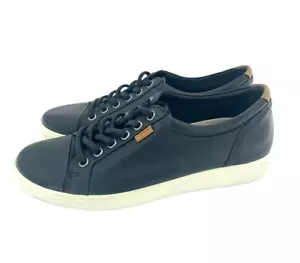 ECCO Soft 7 Black Soft Leather Lace Up Sneakers Perforated SZ 38 EU SH03 - Picture 1 of 11