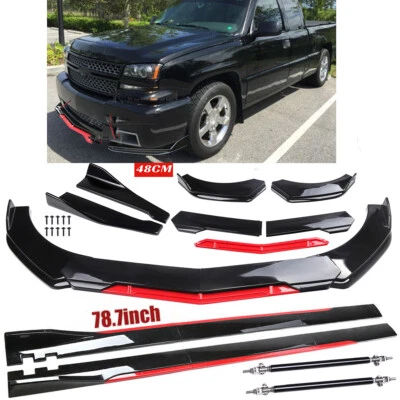 For Chevrolet Silverado 1500 SS Front Bumper Lip Splitter Spoiler + Strut Rods - Image 1 of 4