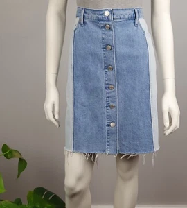GAP Denim Size 32 AUS 18 Denim Skirt Hip Pockets Raw Hem Colour Block 2 Tone - Bild 1 von 13