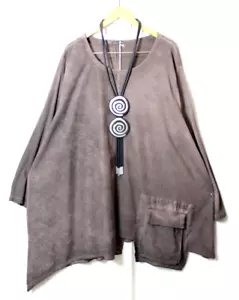 Moonshine Tunika Bluse 48 50 52 Lagenlook Gr. 2 Braun A- Linie Tasche - Bild 1 von 1