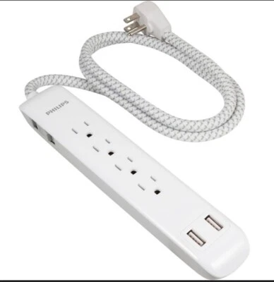 PHILLIPS Surge Protector 4 Outlet 2 USB Power Strip 4ft - Image 1 of 3