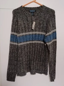 VINTAGE Beton Pullover Herren XL grau Rundhals Strick gestreift - Bild 1 von 4