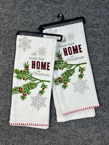 2-Mehl Sack Handtücher 18"x28" Alle Straßen führen zu Weihnachten nach Hause Neu mit Etikett - Bild 1 von 2
