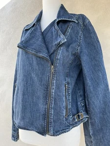 Jones New York Jeans Blue Denim Side Zip Front Jacket Size 14 Zipper Cuffs Moto - Picture 1 of 12