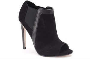 Shoemint Morgan Women's Black Suede Peep-Toe High Heel Ankle Boots 7.5 (New) - Picture 1 of 4