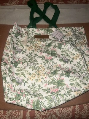 Laura Ashley Floral Large Canvas Tote Bag green and pink Cottagecore Boho NWT - Image 1 of 2