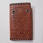 Vintage Leather 6 Key Holder Pouch Mexico Temple Art Ornate