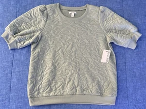 NINE WEST Pastel Green QUILTED PULLOVER SWEATSHIRT SHORT SLEEVE SHIRT  LARGE - Picture 1 of 7
