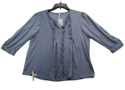 NY Collection Petite Elbow Sleeve Satin Blouse Pale blue PXL      M906 - Image 1 of 4