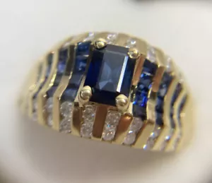 Anello oro giallo 14 kt 2+ ct zaffiro blu diamante a grappolo ballerina 585 7 3/4 - Foto 1 di 15