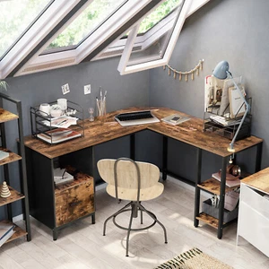 L-förmiger Computertisch Schreibtisch Bürotisch mit Schrank 2 Ablagen LWD75X - Bild 1 von 8