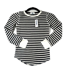 Old Navy Thermal Waffle T-Shirt Medium Black White (8) Girl's Stripe - Picture 1 of 6