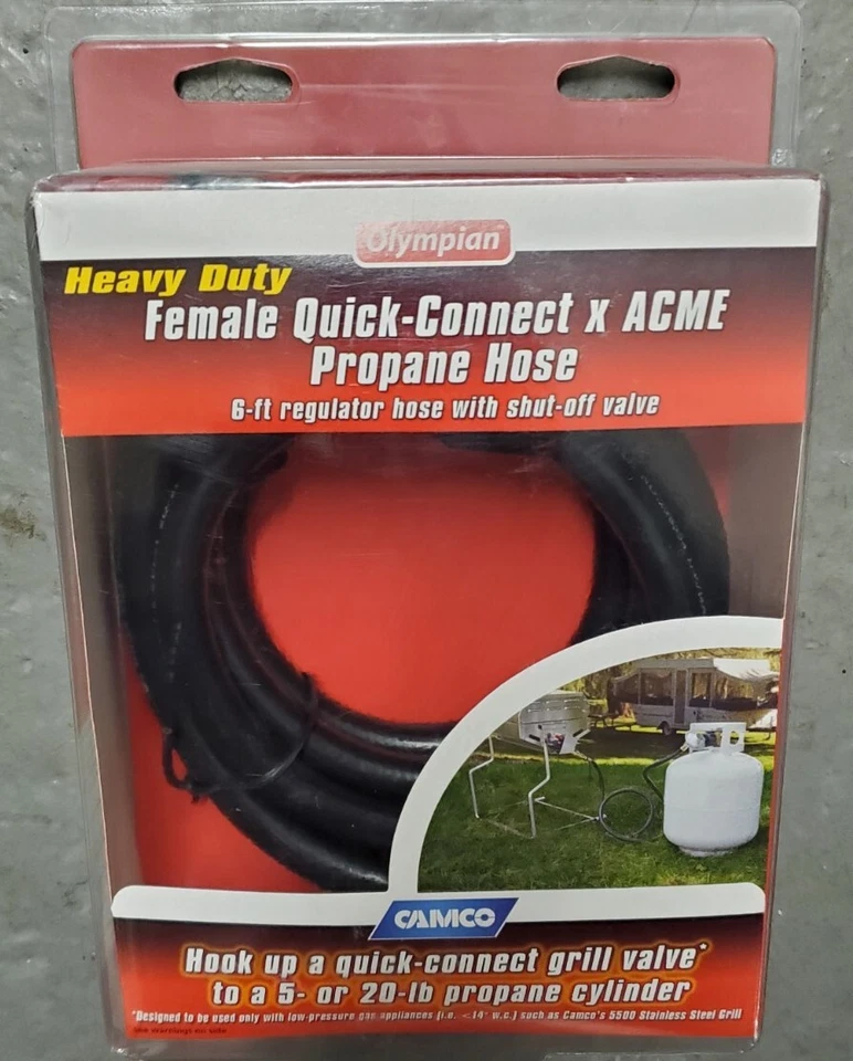 Camco 57629 Gas Regulator & 6' Hose  Female Quick Connect ACME RV Grill Heater - Image 1 of 4