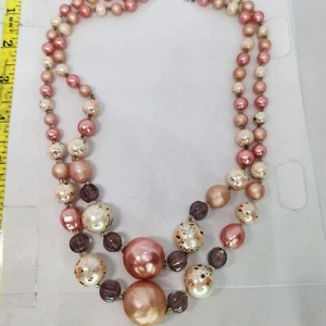 Collana di perle vintage Giappone multifilo maculate finte perle vetro modellato rosa  - Foto 1 di 8