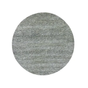 6'x6' Goose Gray Grass Design Hand Knotted Undyed Wool Oriental Round Rug R79695 - Picture 1 of 7