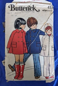 Butterick 413 Girls boys coat trousers chest 21" Vintage sewing pattern 1970s - Picture 1 of 2