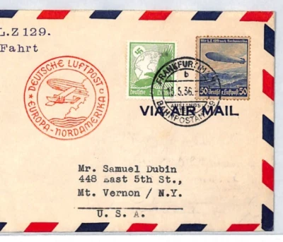 GERMANY HINDENBURG ZEPPELIN Air Mail 1936 Cover *2.NORDAMERIKAFAHRT* USA LZ335 - Image 1 of 4