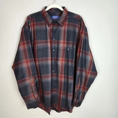 De Colección Pendleton 100% Lana Virgen Para Hombre Talla XL Rojo Gris Franela Leñador Occidental Foto 1 de 4