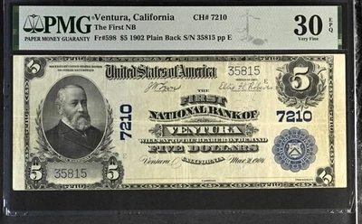 1902 $5 National VENTURA, California Charter #7210 PMG VF30 EPQ - Image 1 of 2