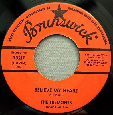 HEAR IT 60's Doo-Wop 45 rpm record The Tremonts "Believe My Heart" from 1961 - Image 1 of 2