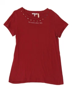 BEST COMPANY Womens Graphic T-Shirt Top UK 14 Large Maroon Cotton DU29 - Picture 1 of 3