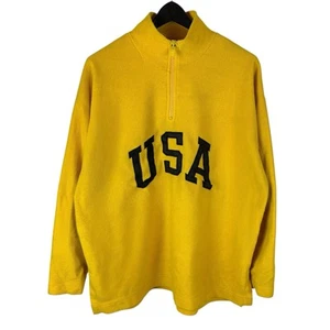 Vintage 90s Limited Sport Yellow USA Spellout Fleece Quarter Zip Jacket Size XL - Picture 1 of 8