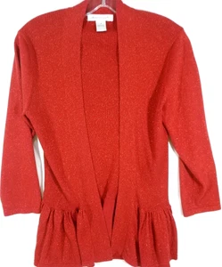 August Silk-Womens Open Cardigan Sweater-Shiny/Metallic Red-Medium-Classic Xmas - Picture 1 of 5