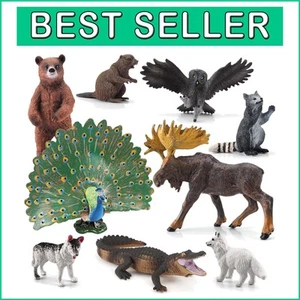 9PCS Hand-Painted Woodland Animals Figure Playset - Realistic Forest Figurines - Picture 1 of 8