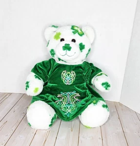 Build A Bear St Patrick’s Day Shamrock Green White Teddy Bear Plush w/Dress - Picture 1 of 6