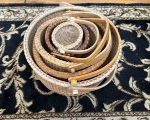 Vintage Round Nantucket Baskets Nested Set of 5 Nautical Cottage Home Decor - Picture 1 of 8