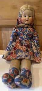 1930's Doll, Poland, Papier-mache Face Cloth Body 11.5" Handmade, Ragdoll - Picture 1 of 4